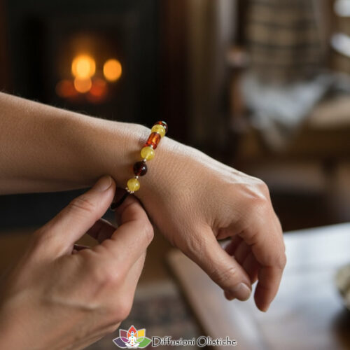 Bracciale in caucciù ed ambra con inserto cilindro