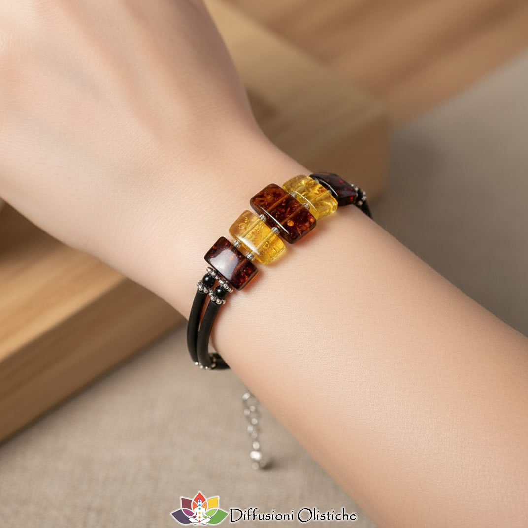Bracciale in caucciù e ambra a "LOSANGHE SQUARE"