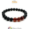 Bracciale elastico ambra nera unisex con tre inserti ambra lucida