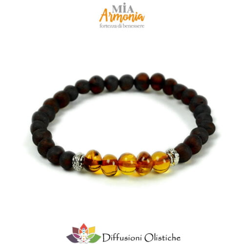 Bracciale elastico Spiritual in ambra con cinque inserti cognac lucido