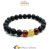 Bracciale elastico ambra nera unisex con tre inserti ambra lucida