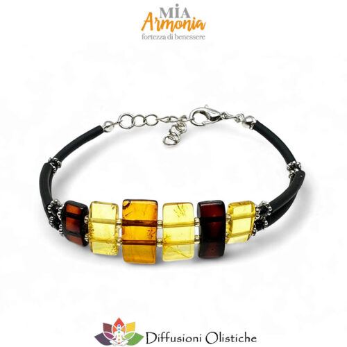 Bracciale in caucciù e ambra a "LOSANGHE SQUARE"