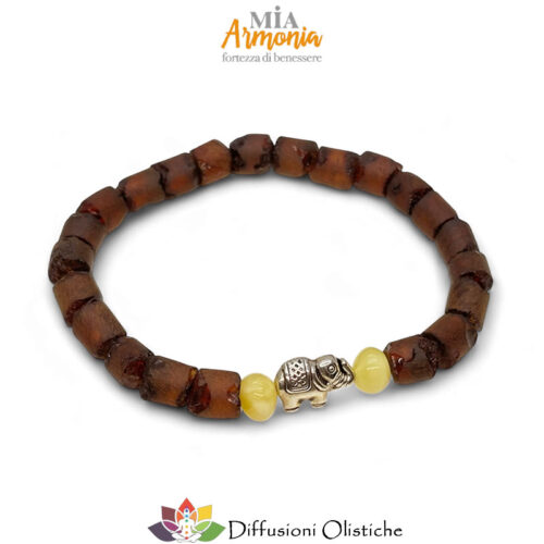 Bracciale elastico in ambra con inserto Elefante