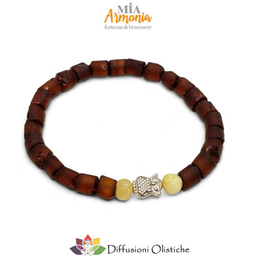 Bracciale elastico in ambra con inserto Gufo