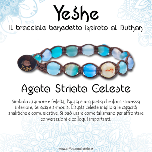 Alternative view of Yeshe - Bracciale benedetto ispirato al Buthan - Agata Striata Celeste