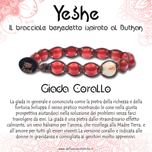Alternative view of Yeshe - Bracciale benedetto ispirato al Buthan - Giada Corallo