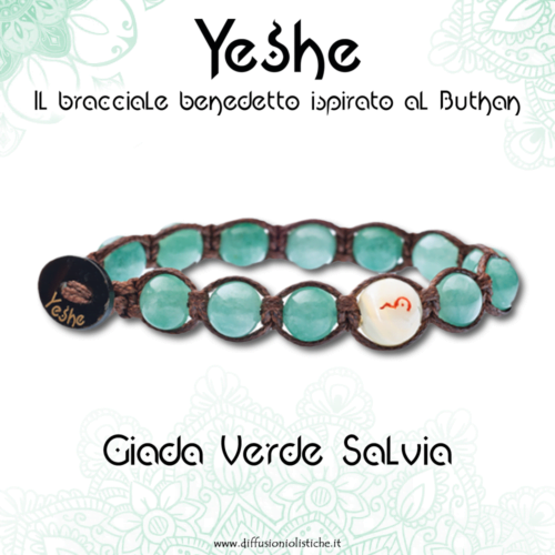 Yeshe - Bracciale benedetto ispirato al Buthan - Giada Verde Salvia