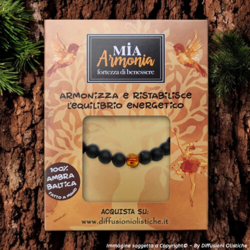 Alternative view of Bracciale in Ambra nera con 3 inserto cognac lucido