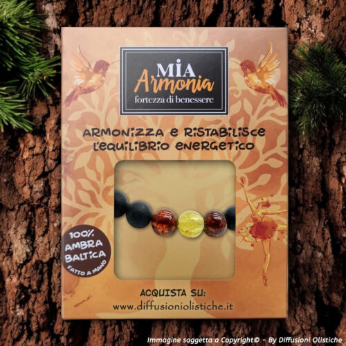 Alternative view of Bracciale elastico ambra nera unisex con tre inserti ambra lucida