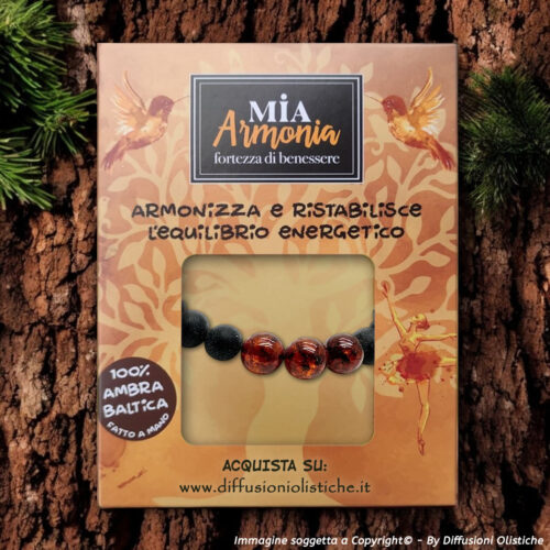 Alternative view of Bracciale elastico ambra nera unisex con tre inserti ambra lucida