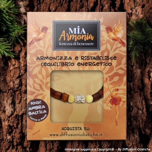 Alternative view of Bracciale elastico in ambra con inserto Gufo