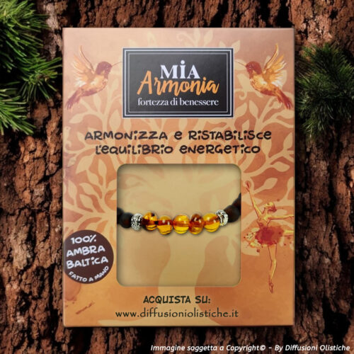 Alternative view of Bracciale elastico Spiritual in ambra con cinque inserti cognac lucido