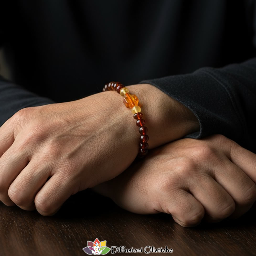 Bracciale elastico in ambra inserto croce