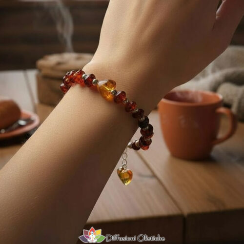 Bracciale in caucciù e ambra inserto cuore