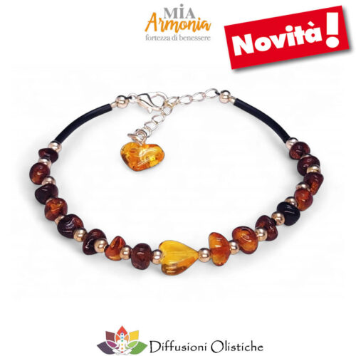 Bracciale in caucciù e ambra inserto cuore