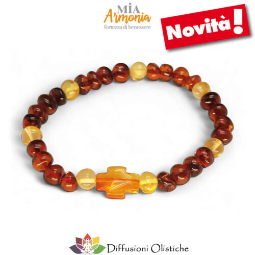 Bracciale elastico in ambra inserto croce